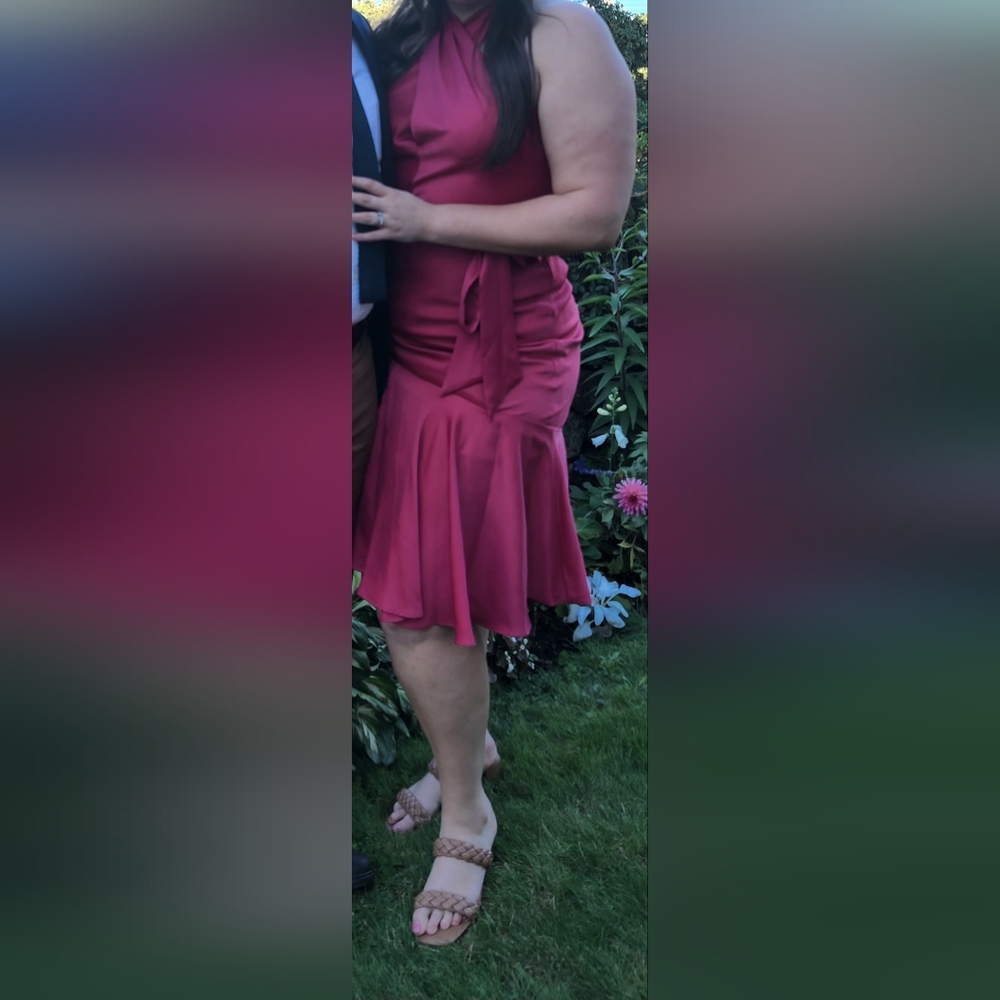 Elegant Pink Cross Front Halter Mini Dress